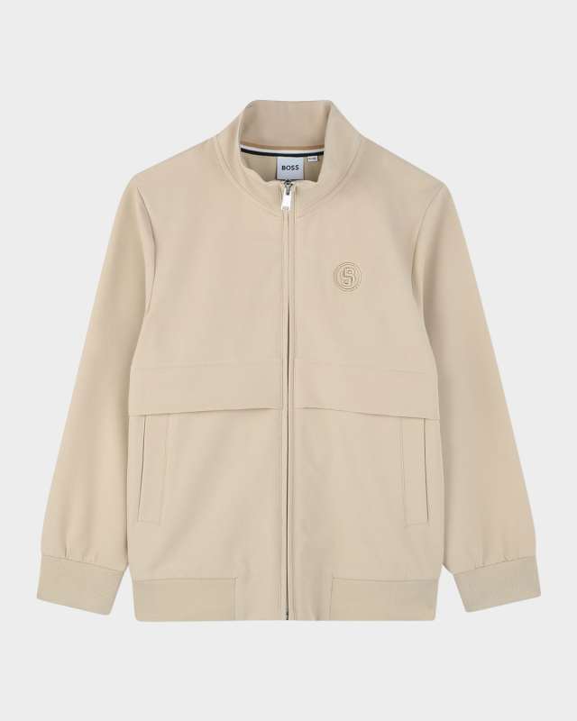 Boy's Embroidered Logo Jogging Cardigan, Size 6-12
